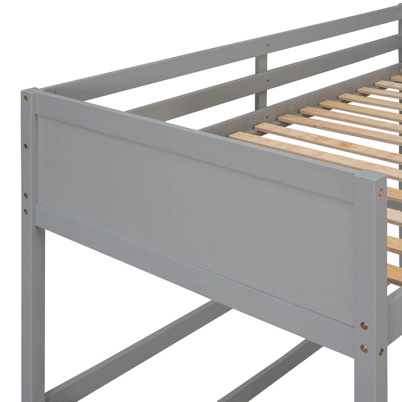 Letto a soppalco singolo grigio in legno massello con scala e barriera