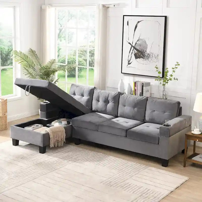 Grey 97.8 Modern Sofa with Storage Chaise