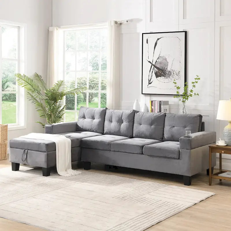 Grey 97.8 Modern Sofa with Storage Chaise