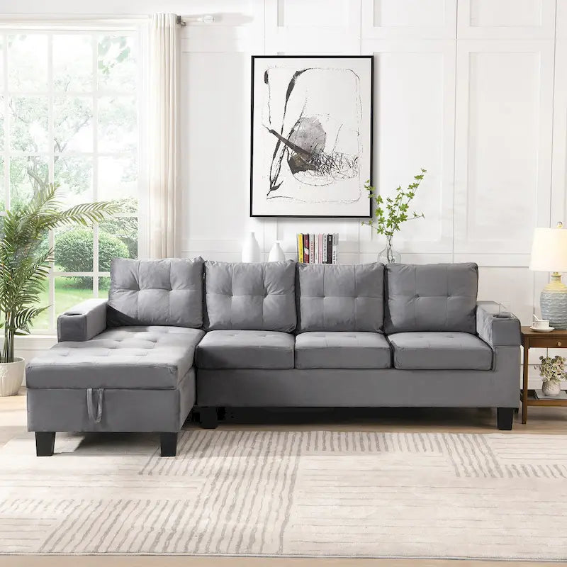 Grey 97.8 Modern Sofa with Storage Chaise