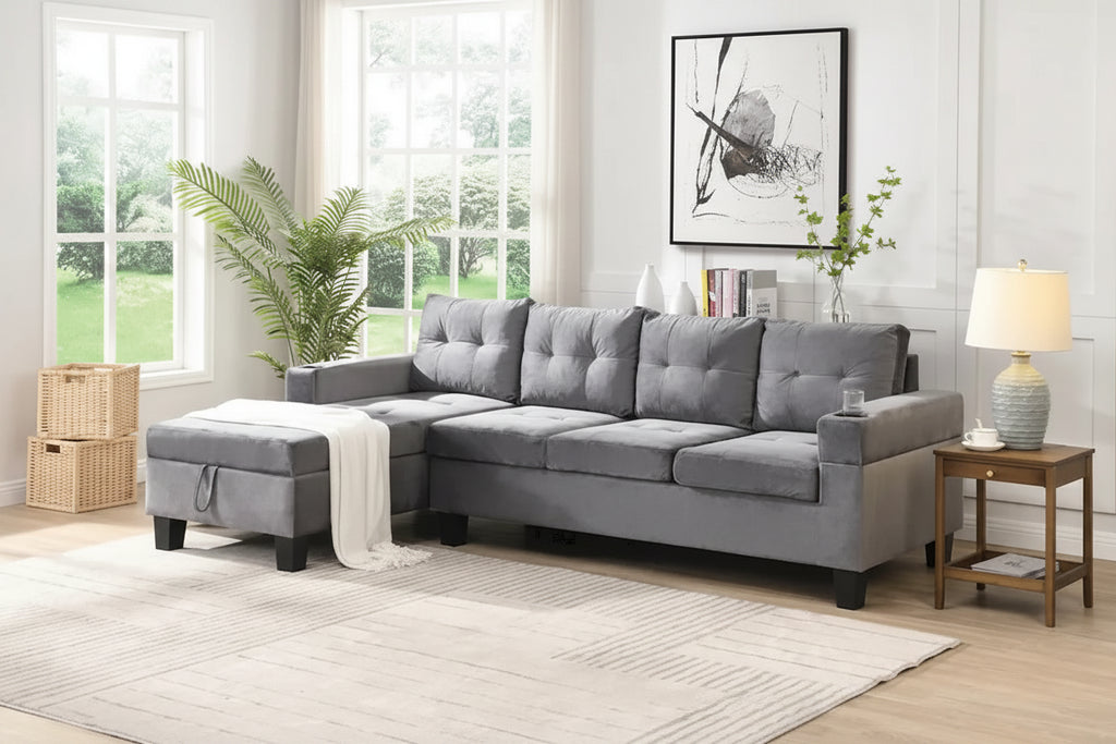 Grey 97.8 Modern Sofa with Storage Chaise
