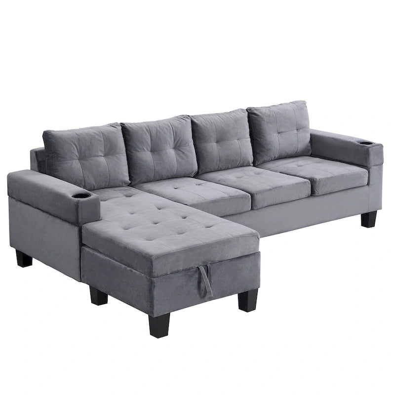 Grey 97.8 Modern Sofa with Storage Chaise
