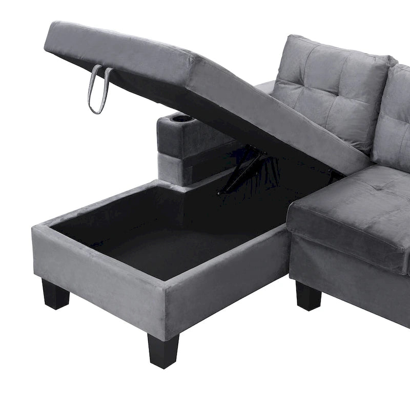 Grey 97.8 Modern Sofa with Storage Chaise