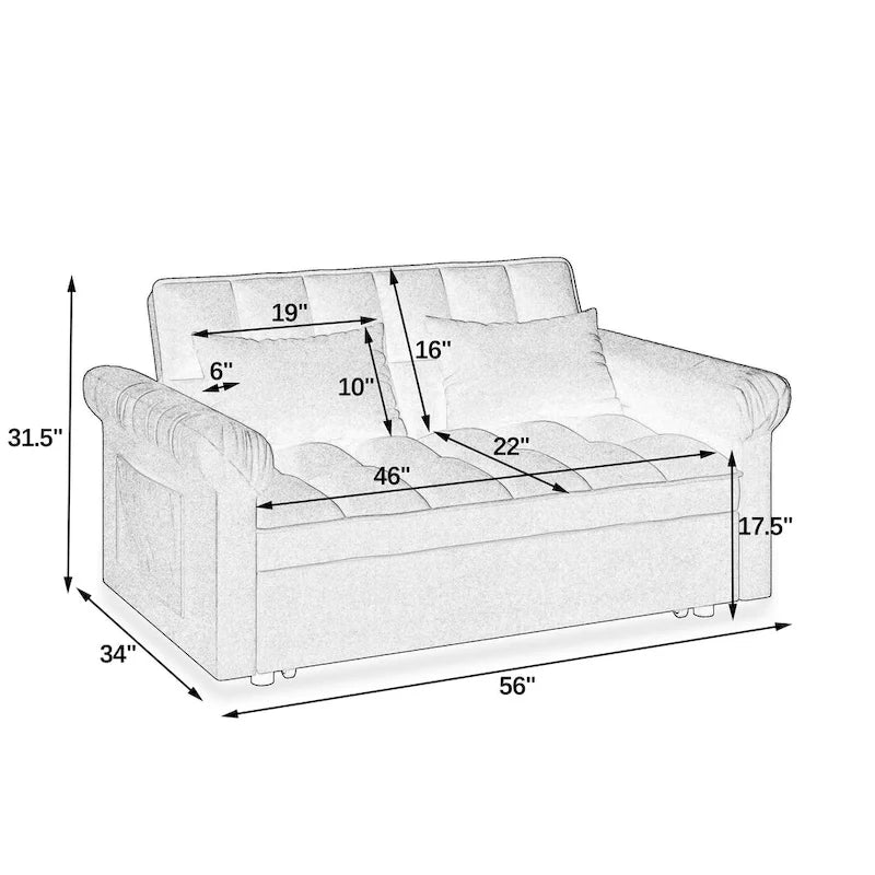 56 Foam Sofa Bed with Pull-Out Sleeper and Adjustable Backrest
