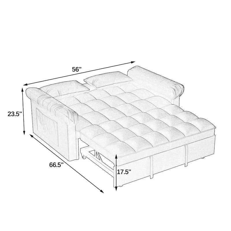 56 Foam Sofa Bed with Pull-Out Sleeper and Adjustable Backrest