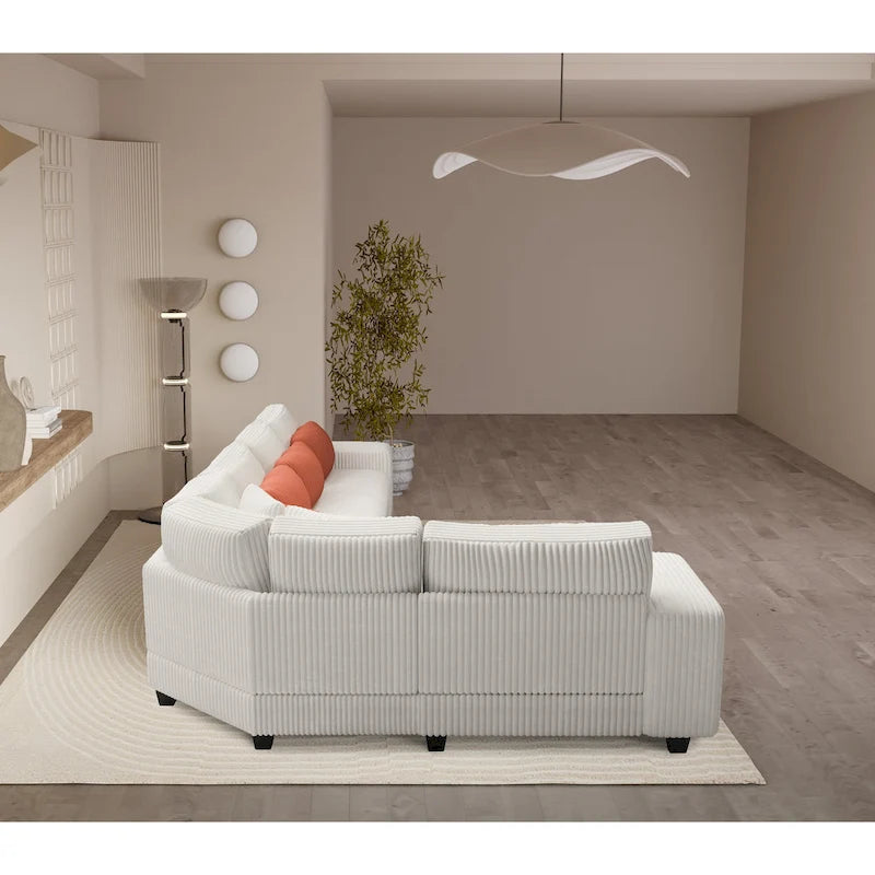 142 L-Shaped Modular Sectional Sofa with Pillow, Wooden Armrests, and Versatile Storage Shelves
