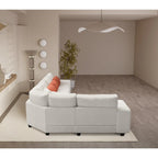 142 L-Shaped Modular Sectional Sofa with Pillow, Wooden Armrests, and Versatile Storage Shelves