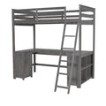 Antique Brown Twin Size Solid Wood Loft Bed with Desk, Blackboard, and Drawers