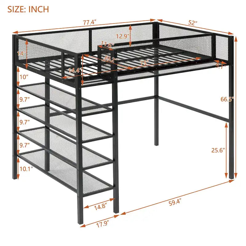 Metall-Hochbett in Twin-Größe mit Arbeitsplatz