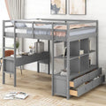Letto a soppalco in pino grigio, misura Full, con scrivania integrata e cassetti