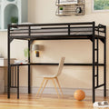 Lit mezzanine métallique noir au format Twin avec bureau, échelle et barrières de sécurité