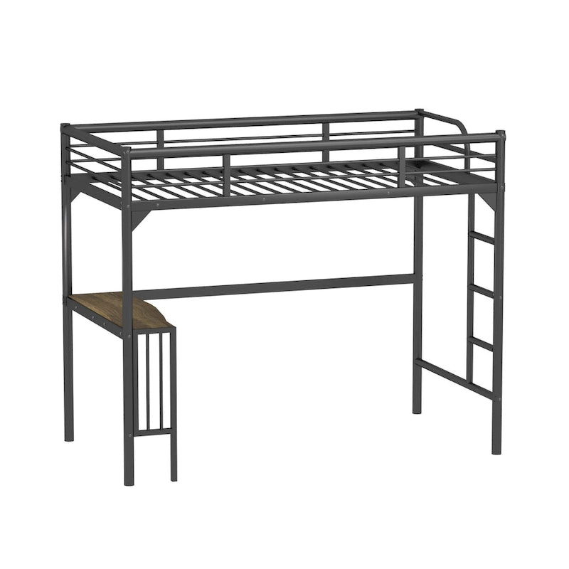 Lit mezzanine métallique noir au format Twin avec bureau, échelle et barrières de sécurité