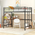 Black Full Size Metal Loft Bed with Desk, Ladder & Grid