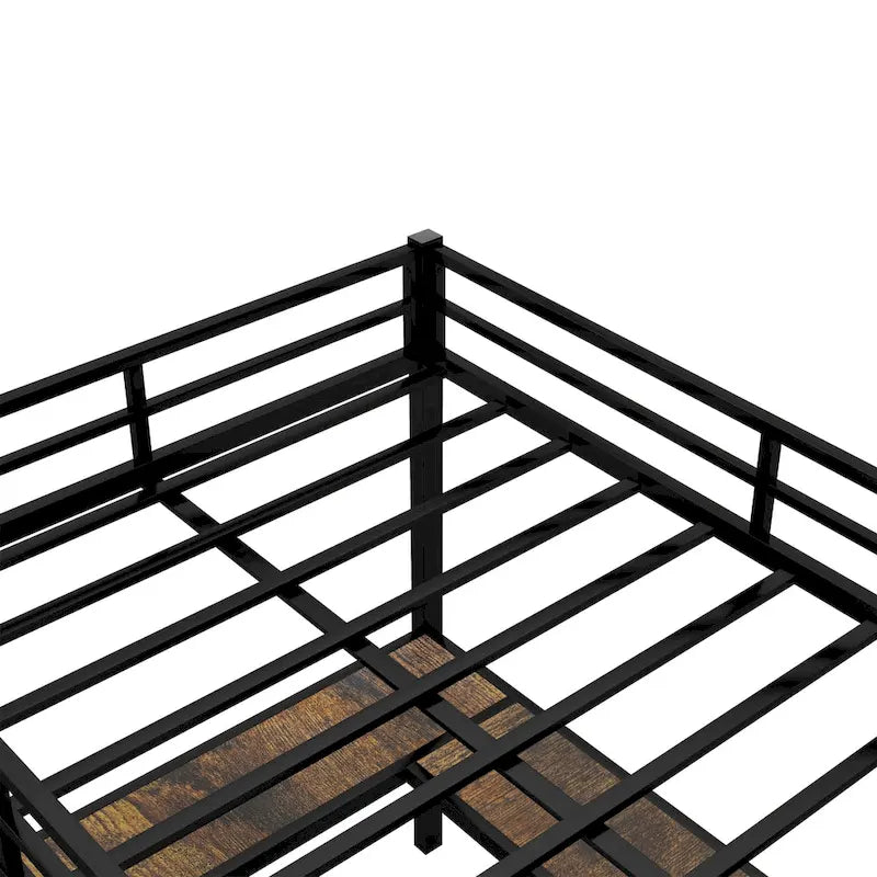 Schwarzes Metall-Hochbett in Doppelbettgröße mit Schreibtisch, Regalen, Leiter und Sicherheitsgittern