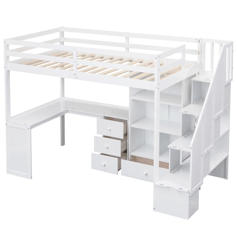 Twin Pine Loft Bed with L-Shaped Desk