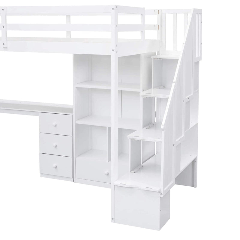 Hochbett aus Kiefernholz in Twin Size mit L-förmigem Schreibtisch