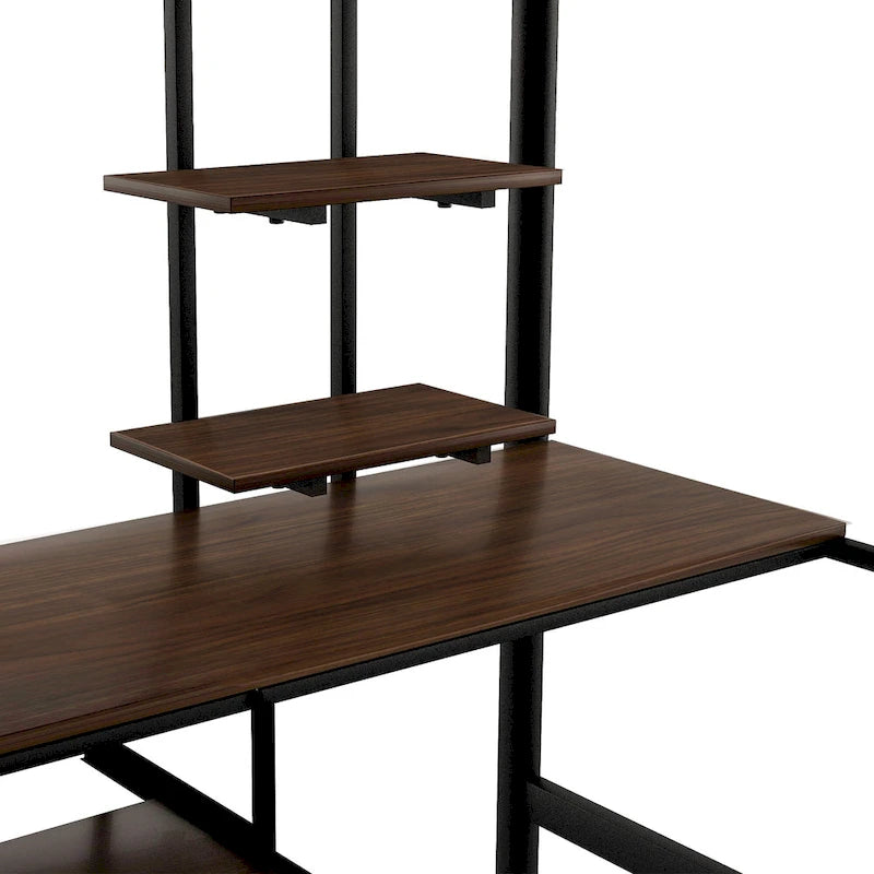 Black Full Size Metal Loft Bed with Desk & Shelf for Kids