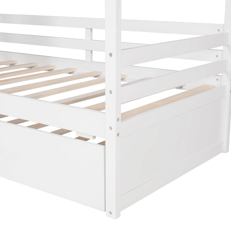 Twin Pine House Bed with Trundle, Guardrail, and Window