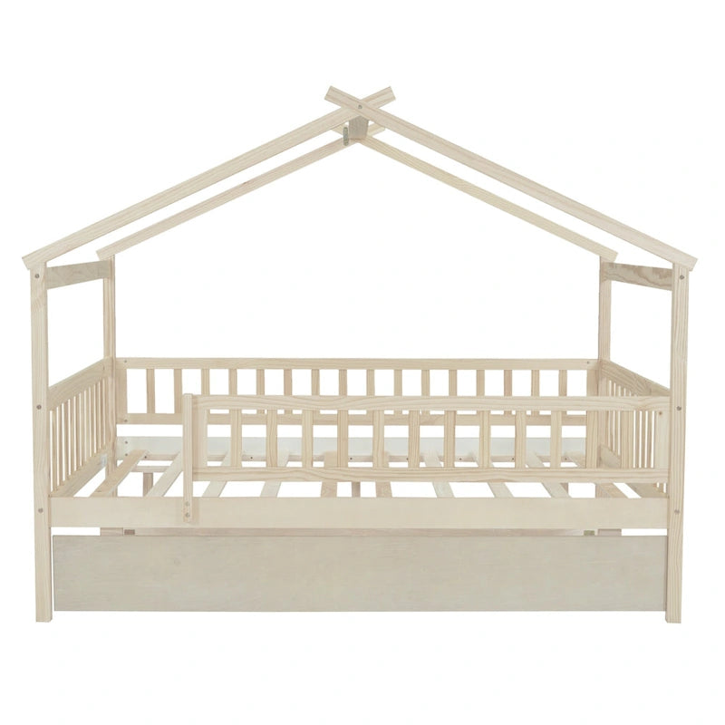 Full Pine House Bed with Twin Trundle