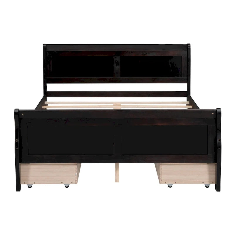 Full Pine Wood Platform Bed with 4 Drawers & Design