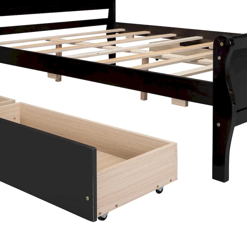 Full Pine Wood Platform Bed with 4 Drawers & Design