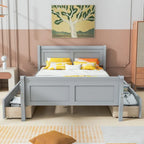 Full Pine Wood Platform Bed with 4 Drawers & Design