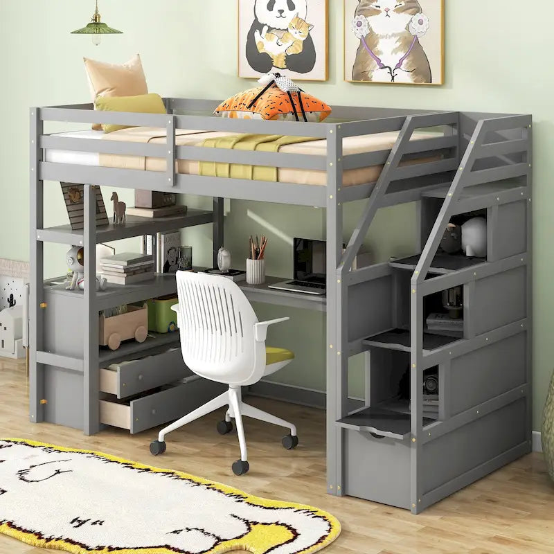 Twin Pine Loft Bed with Desk and Storage