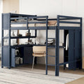 Hochbett aus Kiefernholz in Full Size mit Schrank und Schreibtisch