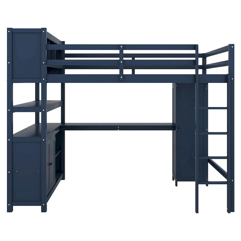 Hochbett aus Kiefernholz in Full Size mit Schrank und Schreibtisch