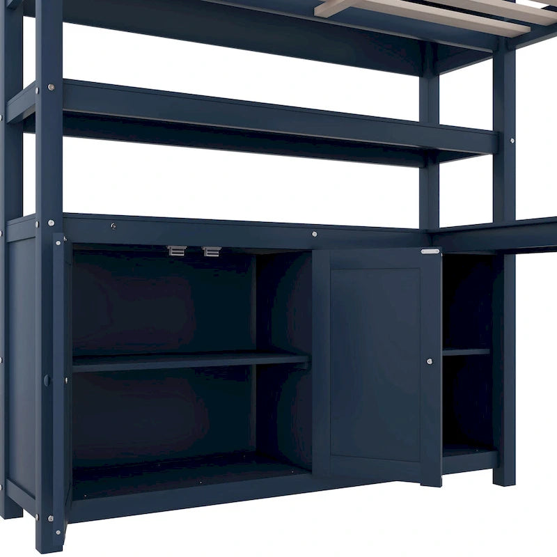 Hochbett aus Kiefernholz in Full Size mit Schrank und Schreibtisch