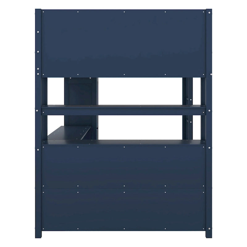 Hochbett aus Kiefernholz in Full Size mit Schrank und Schreibtisch