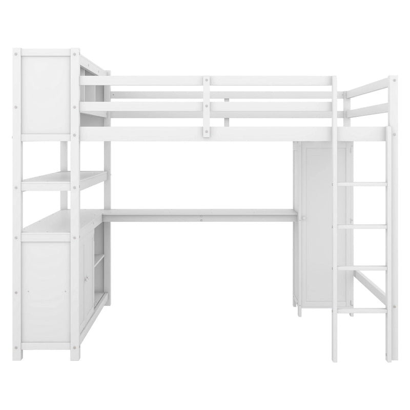 Hochbett aus Kiefernholz in Full Size mit Schrank und Schreibtisch