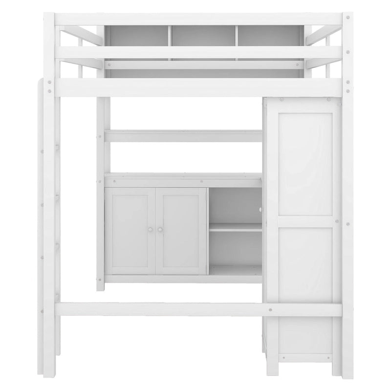 Hochbett aus Kiefernholz in Full Size mit Schrank und Schreibtisch