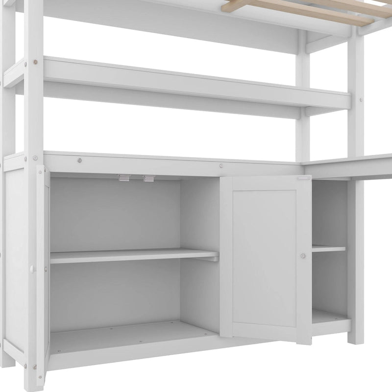 Hochbett aus Kiefernholz in Full Size mit Schrank und Schreibtisch