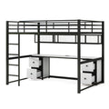 Full Size Metal Loft Bed with Desk, Drawers, and Charging Station