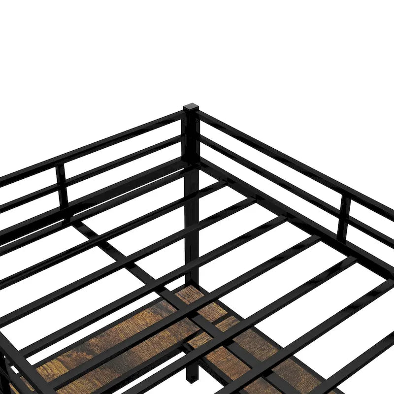 Twin XL Size Metal Loft Bed with Desk, Shelves, Ladder, and Guardrails