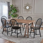 Farmhouse Cottage Wood Dining Table with 6 Chairs