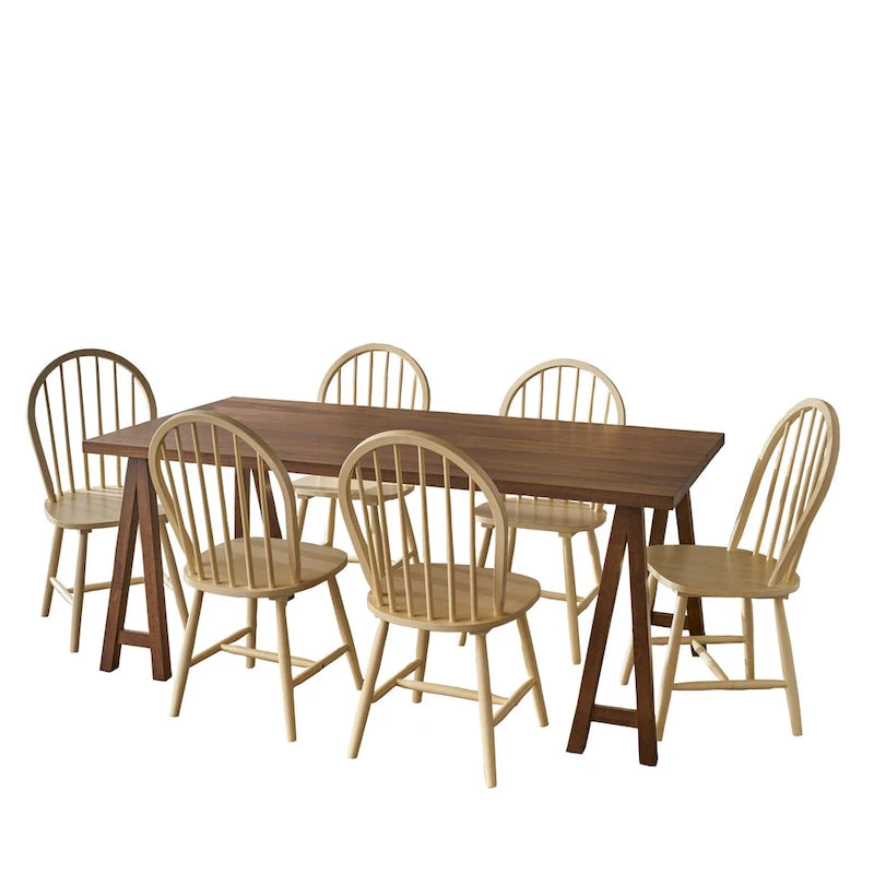 Farmhouse Cottage Wood Dining Table with 6 Chairs