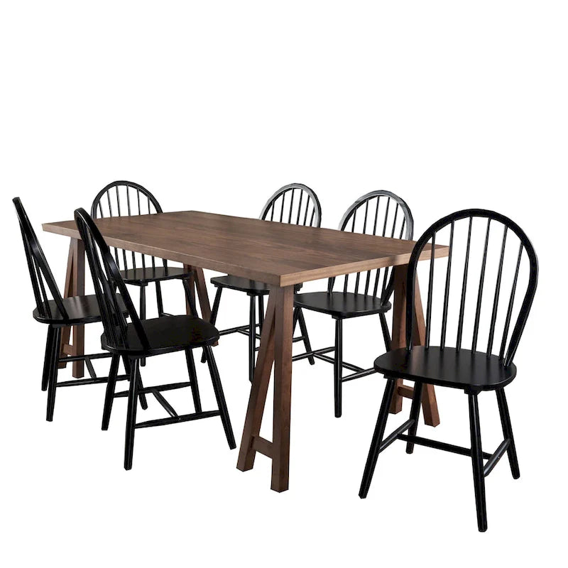 Farmhouse Cottage Wood Dining Table with 6 Chairs