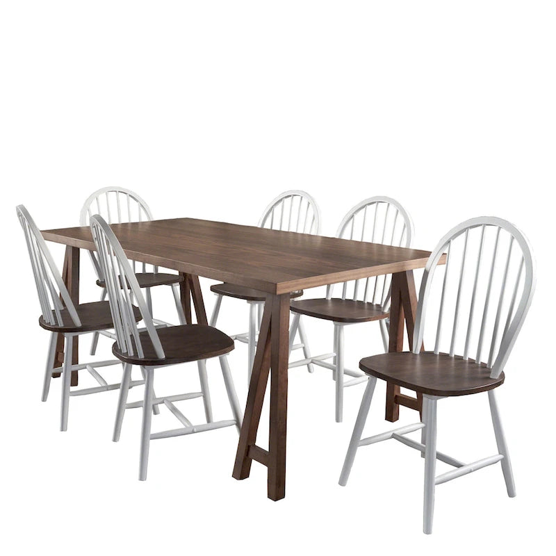 Farmhouse Cottage Wood Dining Table with 6 Chairs