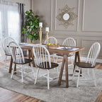 Farmhouse Cottage Wood Dining Table with 6 Chairs
