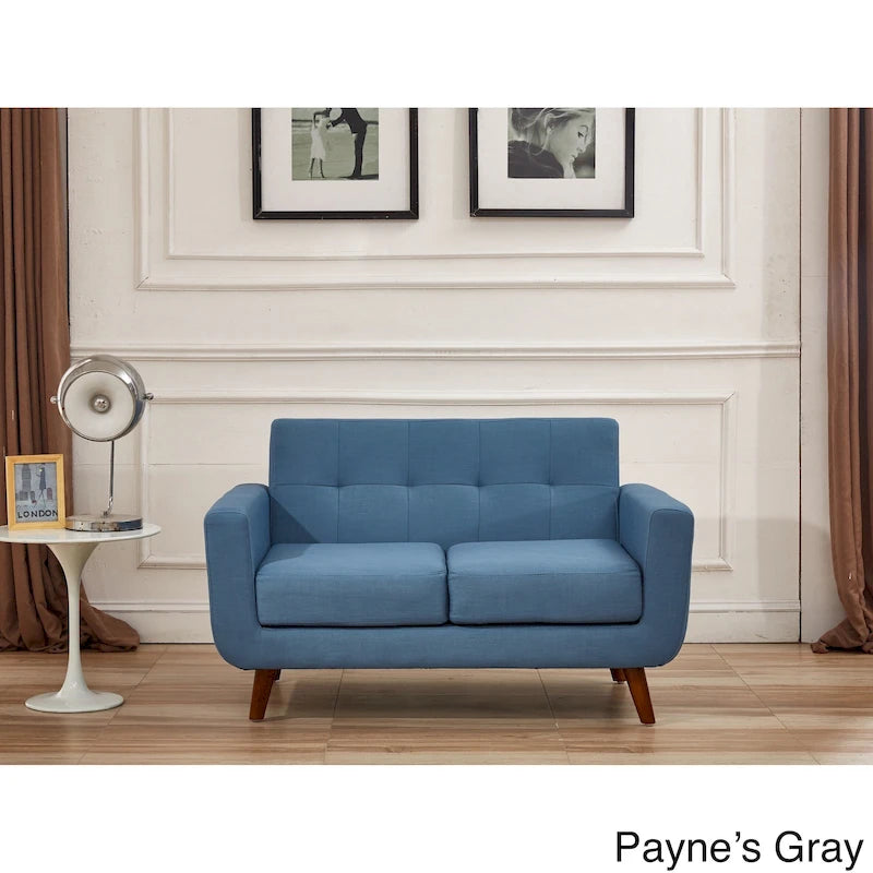 Mid-Century Modern Button Tufted Fabric Loveseat