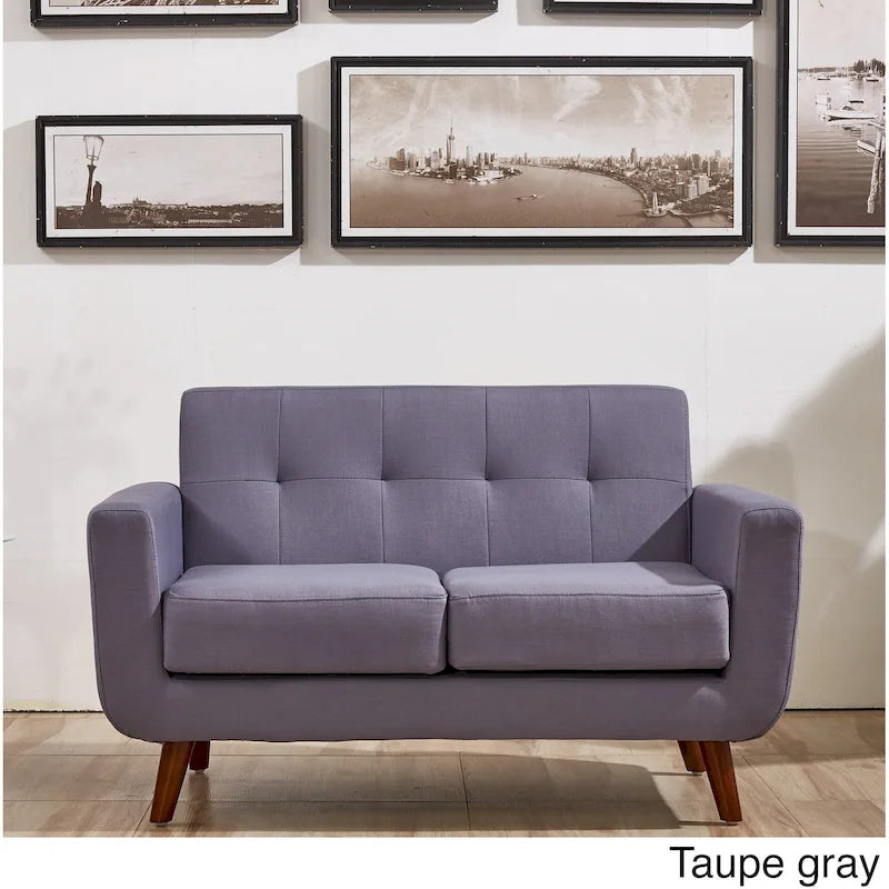 Mid-Century Modern Button Tufted Fabric Loveseat