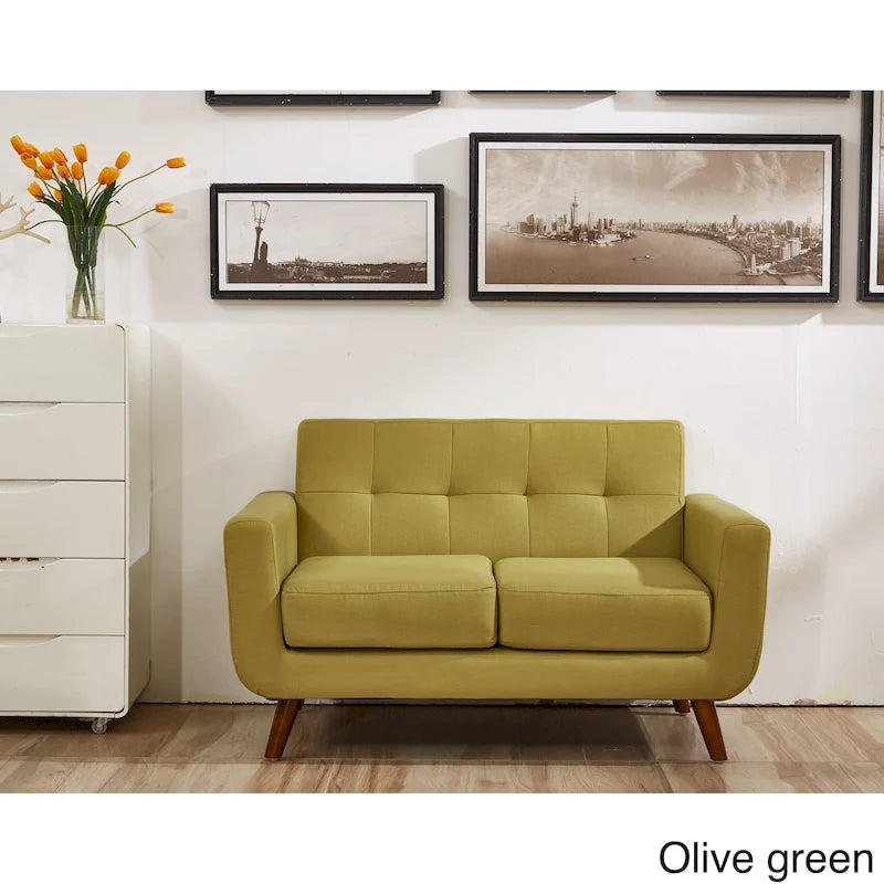 Mid-Century Modern Button Tufted Fabric Loveseat