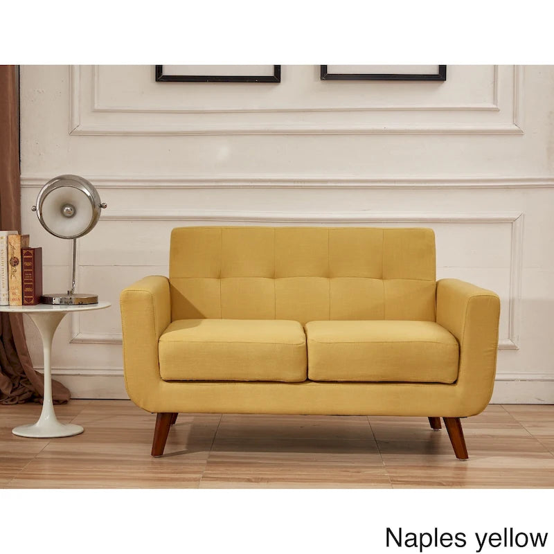Mid-Century Modern Button Tufted Fabric Loveseat