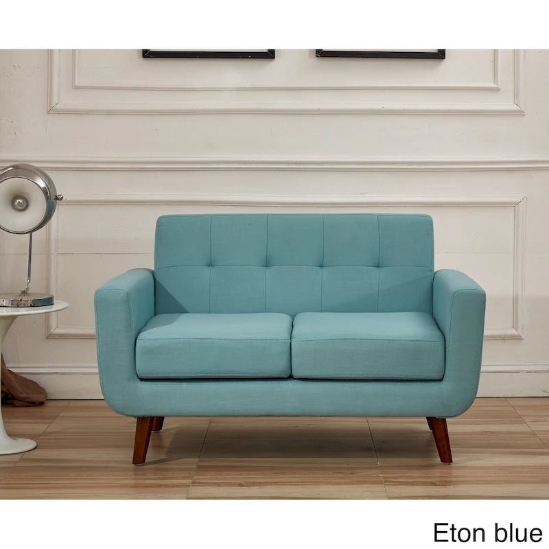 Mid-Century Modern Button Tufted Fabric Loveseat