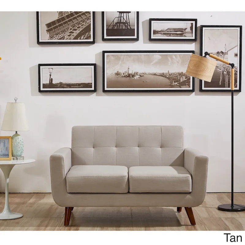 Mid-Century Modern Button Tufted Fabric Loveseat
