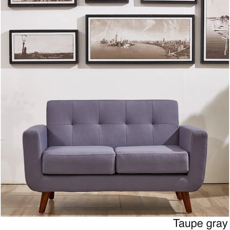 Mid-Century Modern Button Tufted Fabric Loveseat