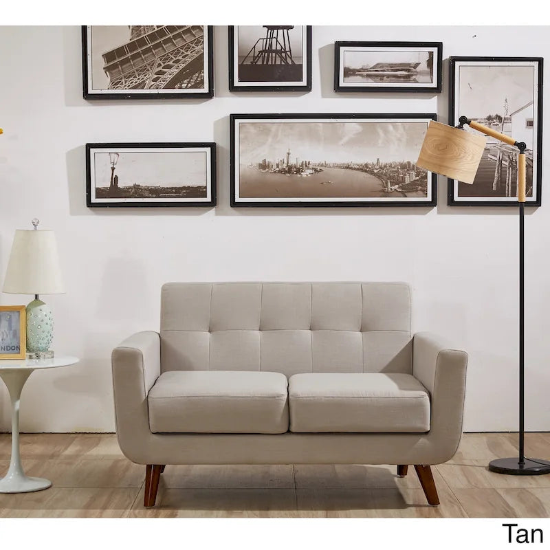 Mid-Century Modern Button Tufted Fabric Loveseat