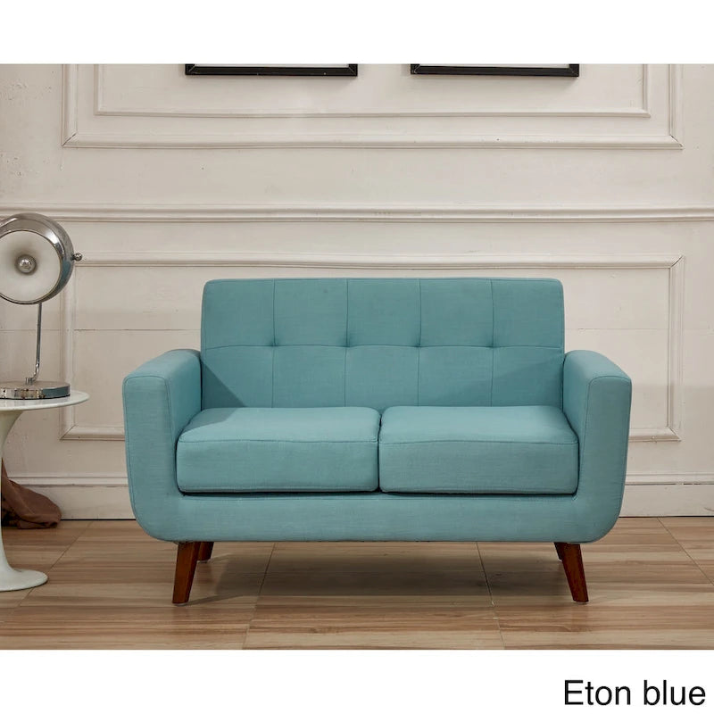 Mid-Century Modern Button Tufted Fabric Loveseat